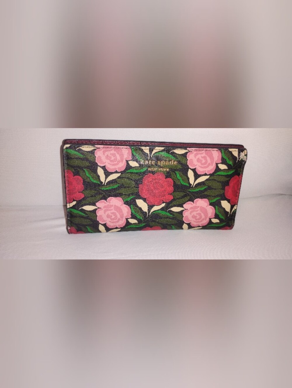 kate spade Floral Print Snap Wallet in Pink, Red & Green